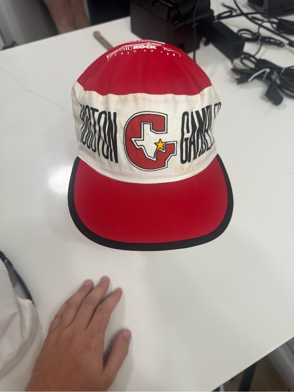 Vintage 80s Houston Gamblers USFL Painter Hat Miller Lite KRBE 104 Classic Rock